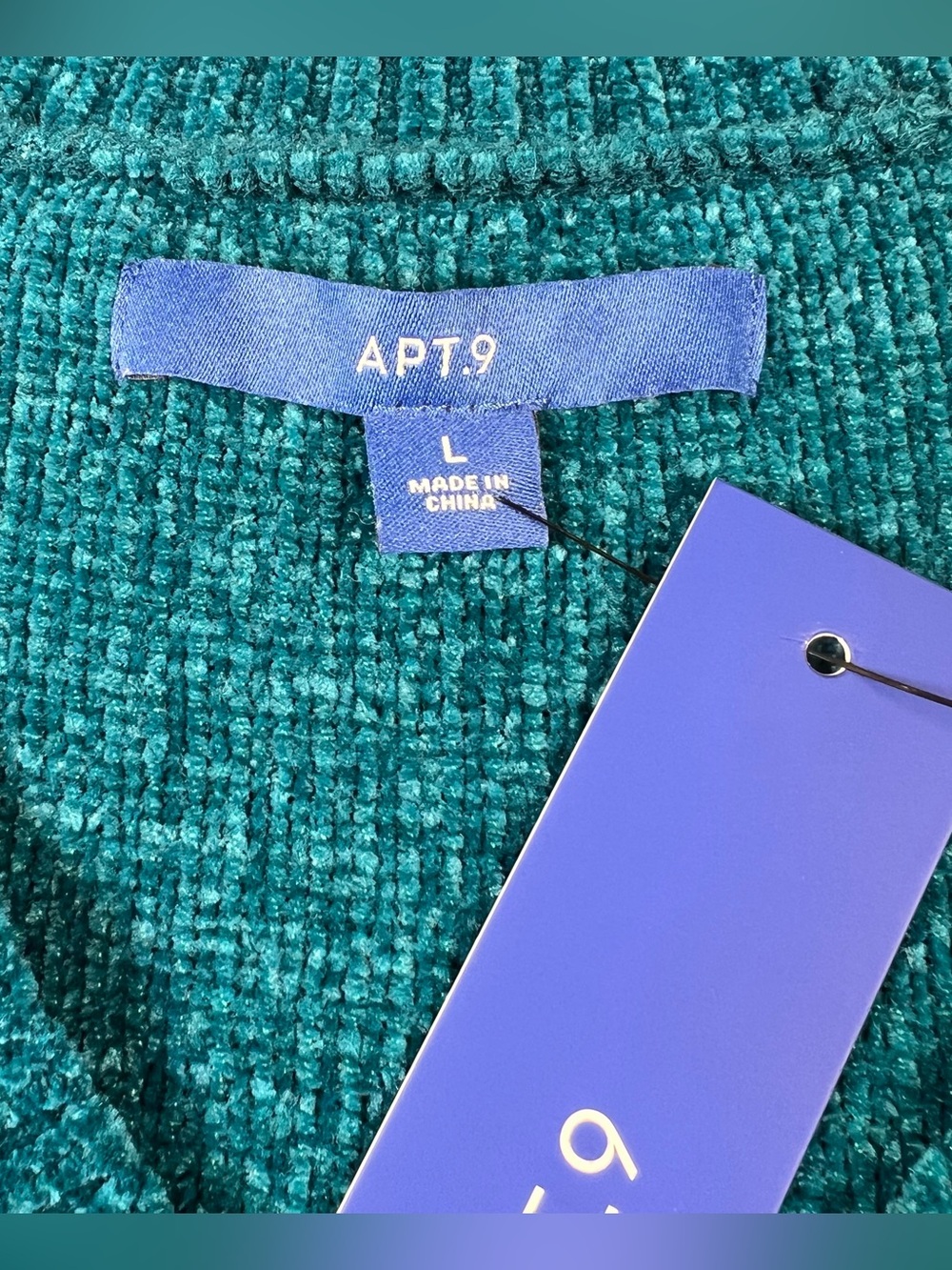Apt 9 Sweater V Neck Blue Chenille NWT Soft Comfy Pullover Casual Women's Large - Picture 4 of 10